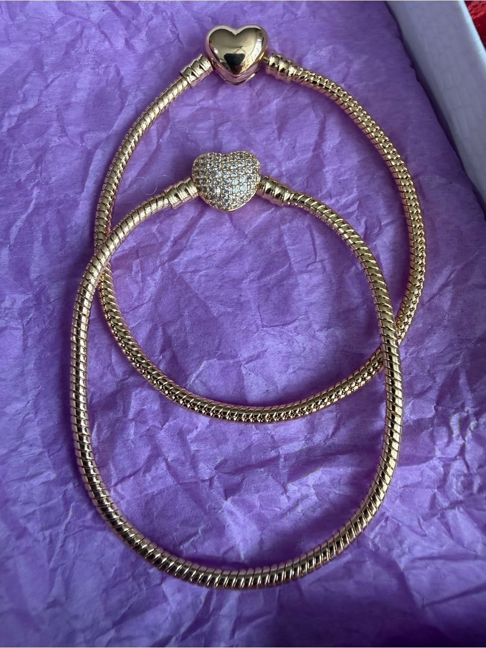 Pandora Gold Heart Station Bracelet with Pavé Charm